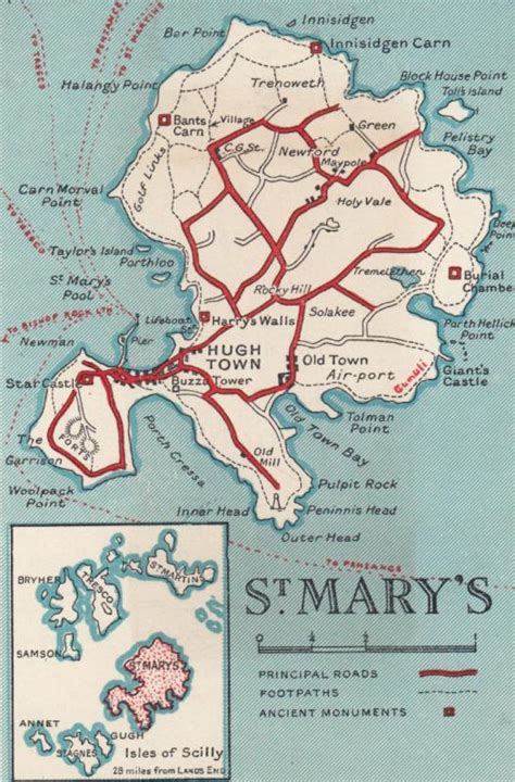 St Marys Isle Of Scilly Vintage Map Postcard | Europe - United Kingdom ...