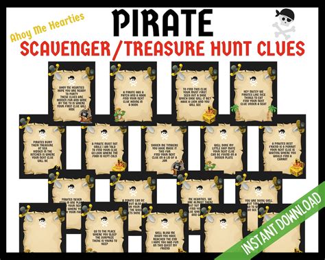 Pirate Treasure Hunt Clues Pirate Scavenger Hunt Pirate | Etsy