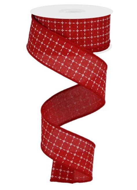 Red and white Raised stitch wired ribbon - 1.5” - Greenery Market
