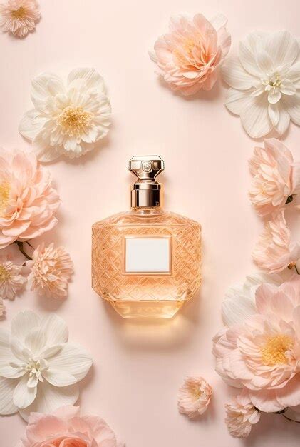 Premium AI Image | Photography of fully symmetrical floral decorative perfume bottle on soft ...