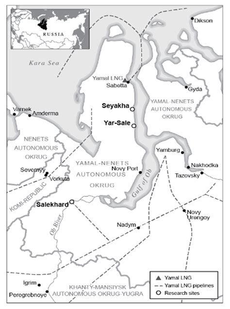 Map of Yamal-Nenets Autonomous Okrug with research sites. | Download Scientific Diagram