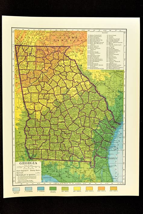 Georgia Map of Georgia Topographic Map Wall Art Decor Colorful | Etsy