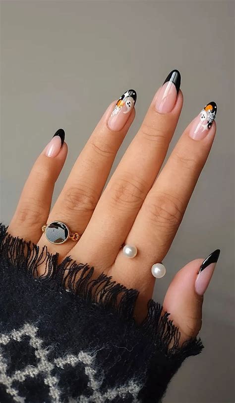 50 Cute Spooky Halloween Nail Ideas : Black Tip Nails with Spooky Details 1 - Fab Mood | Wedding ...