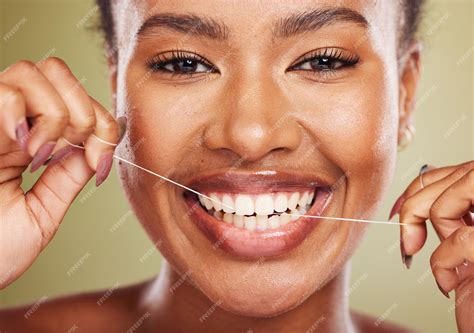 Premium Photo | Black woman teeth and smile for dental floss skincare ...