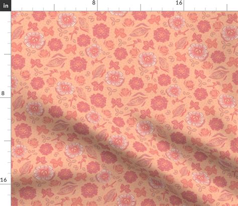 Peach Fuzz Floral-PMS Color Of 2024-S Fabric | Spoonflower