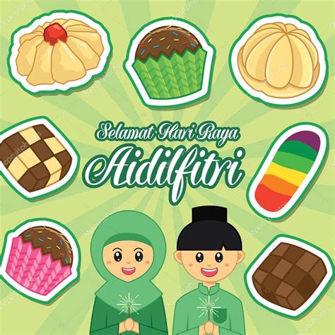 Hari Raya Aidilfitri vector illustration with traditional Kuih Raya ...