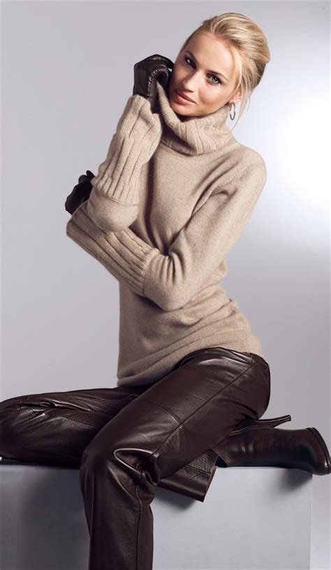 Brown leather trousers and knit pullover Brown Leather Pants, Leather ...