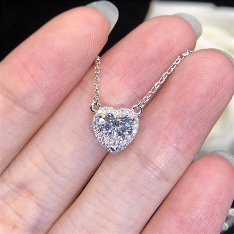 White-Gold-18K-Necklace-for-Women-1CT-Heart-Shape-Moissanite-Engagement ...