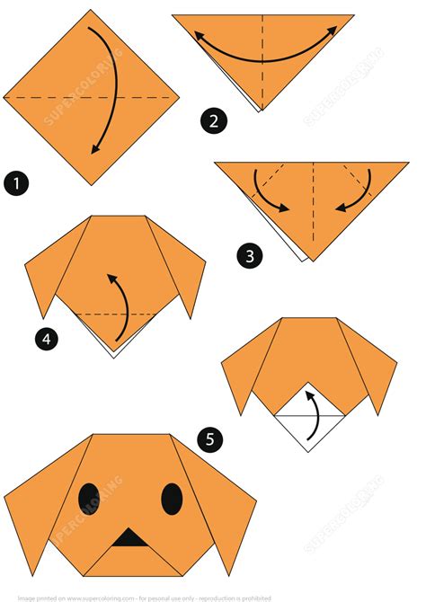 Origami Step by Step Instructions of a Dog Face | Free Printable Papercraft Templates