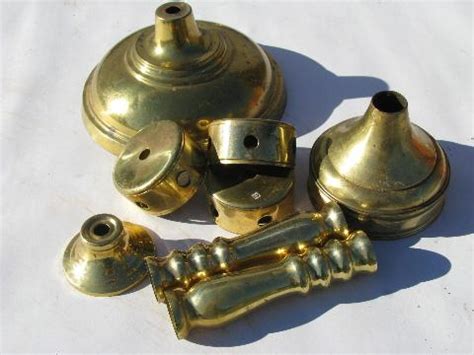 old solid brass lamp parts lot, vintage chandelier light restoration pieces etc.