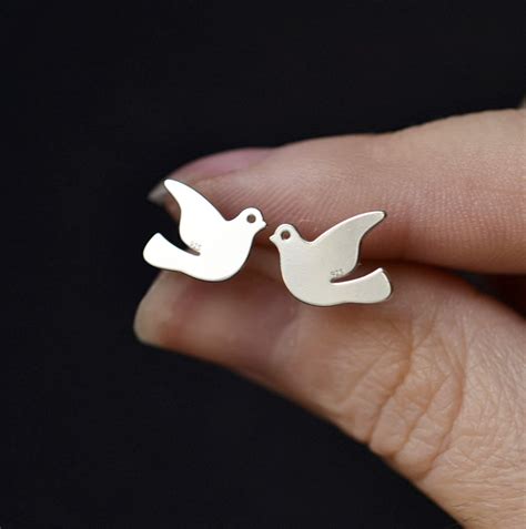 Dove earrings Dainty 925 silver bird studs 24k Gold vermeil | Etsy