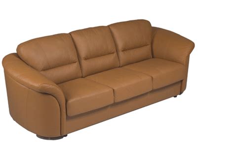a brown leather couch sitting on top of a white floor
