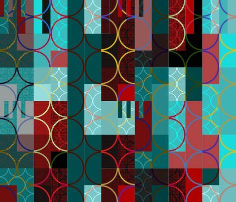 Colorful fabrics digitally printed by Spoonflower - red and turquoise rectangles & circles ...