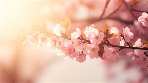 Premium AI Image | A branch of pink flowers with the sun shining on it