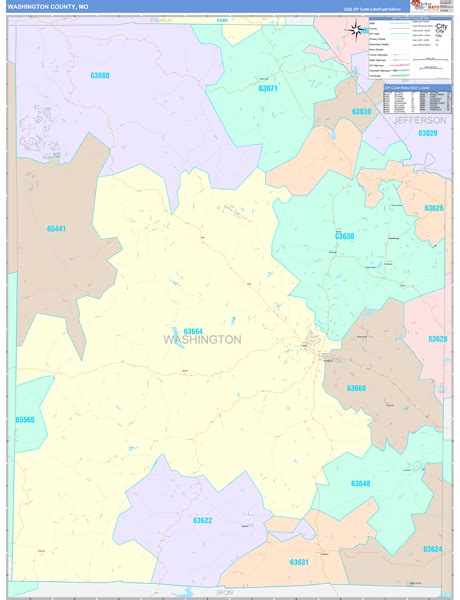 Washington County, MO Wall Map Color Cast Style by MarketMAPS - MapSales