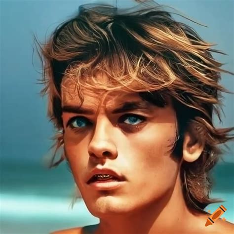 Young alain delon surfer hair on Craiyon