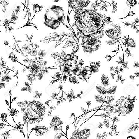 Seamless vector vintage pattern with Victorian bouquet of black.. | Black and white flowers ...