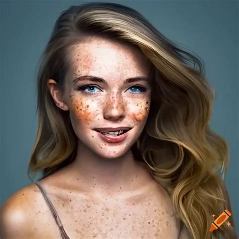 High resolution portrait of a smiling young woman with freckles on Craiyon