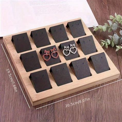 1 Set Bamboo & Wood Ear Stud & Hoop Display Card Stand With Multiple ...