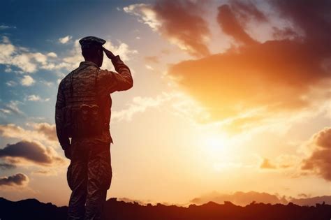 Premium AI Image | Soldier Saluting at Sunset Army Salute Patriotic Concept