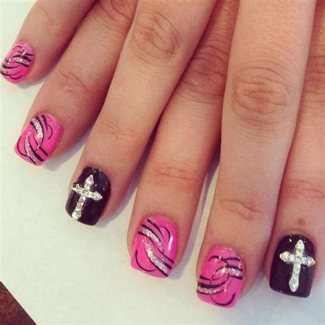 3-D Rhinestone Cross Nails Design | Cross nails, Nails design with ...