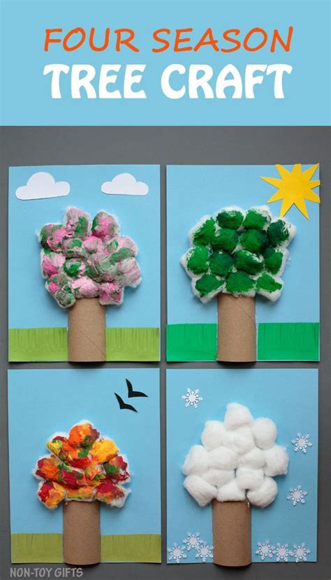 Four Season Tree Craft For Kids To Make With Paper Rolls & Cotton Balls | Preschool crafts ...