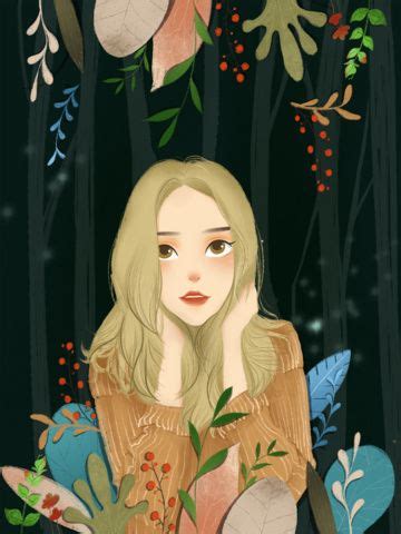 copyright,original illustration,character illustration,sen,teenage girl,plant,forest,girl ...