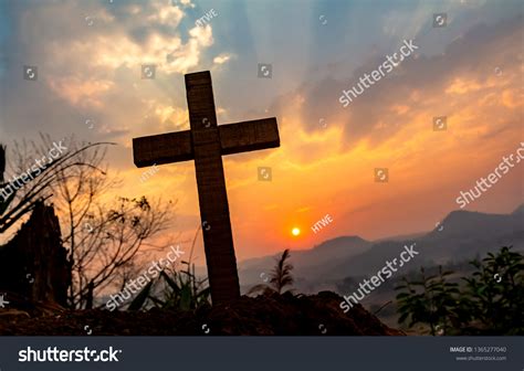 Silhouette Cross On Mountain Sunset Backgroundcrucifixion Stock Photo 1365277040 | Shutterstock
