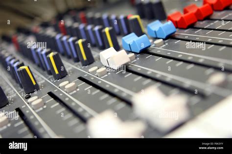 Mixer Sliders at radio or tv station, Production or Recording mixer Stock Photo, Royalty Free ...