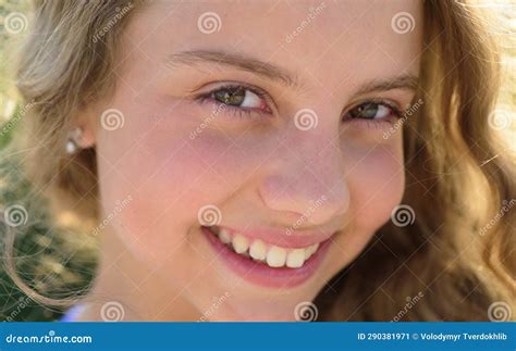 Cute Little Smiling Happy Girl Close Up Face. Portrait of Kid Girl in ...