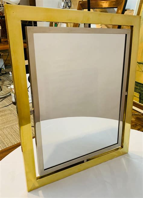 1970s Italian Romeo Rega Polished Brass and Steel Wall or Dressing Table Mirror For Sale at 1stDibs
