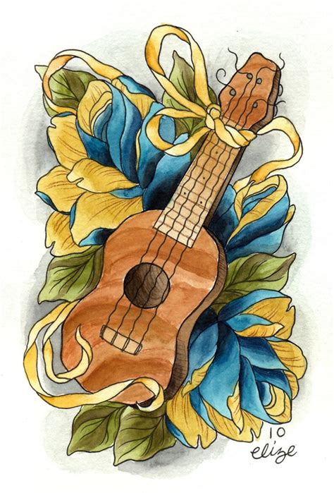 Ukulele Tattoo Style Print | Etsy