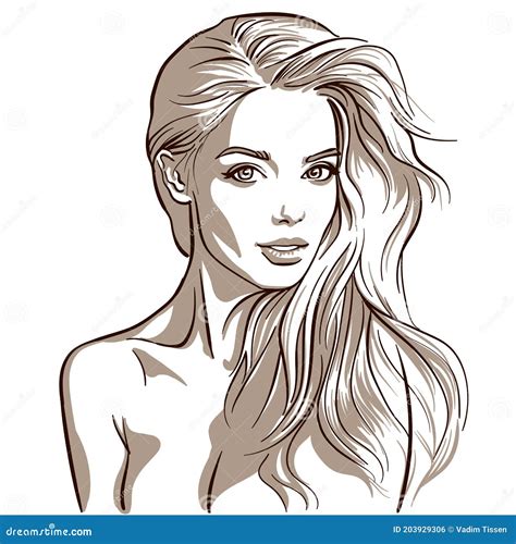 Beautiful Girl Portrait. Blonde Pretty Woman Stock Vector - Illustration of line, glamour: 203929306