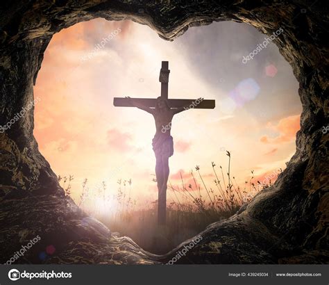 Resurrection Easter Sunday Concept Heart Shape Cave Jesus Christ Cross ...