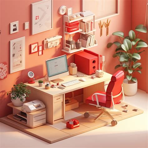 Free Photo | View of 3d personal computer with workstation and office items