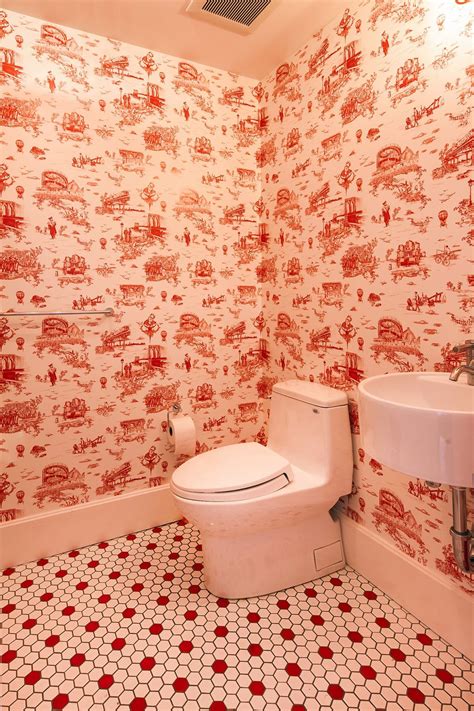 Brooklyn Toile Bathroom Red, Bathroom Shower Curtains, Guest Bathroom, Small Bathroom, Bathroom ...