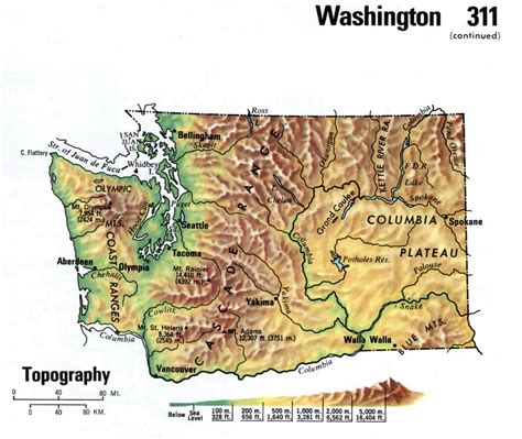 Topograpy map of Washington state, large image map for free use