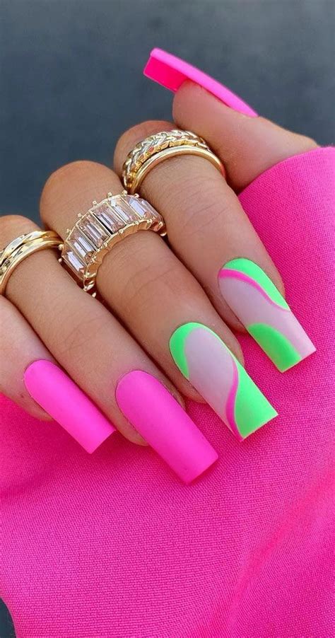 Best Summer Nails 2021 To Rock Your Look : Green & Pink Neon Nails ...