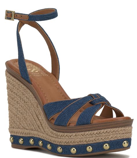 Vince Camuto Poula Denim Studded Espadrille Platform Wedge Sandals ...