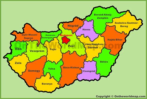 Administrative map of Hungary - Ontheworldmap.com