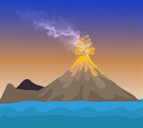 Vector - Volcano Eruption with Hot Lava Illustration Stock Vector - Illustration of rock, nature ...