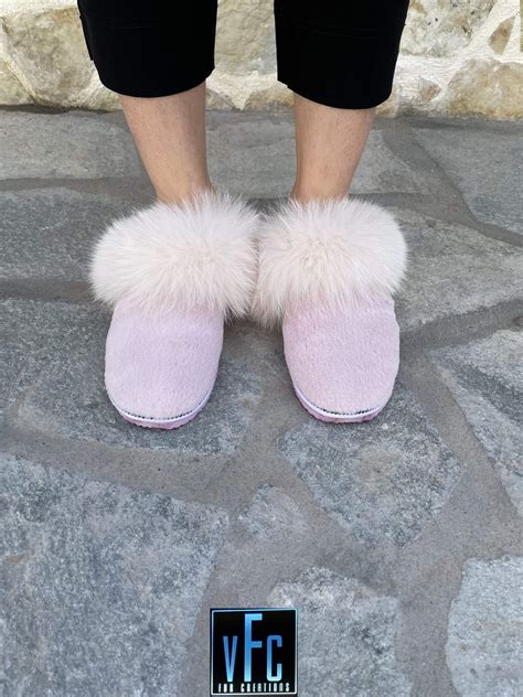 Pink Fur Slippers Real Fur Slippers Fluffy Slippers Winter | Etsy