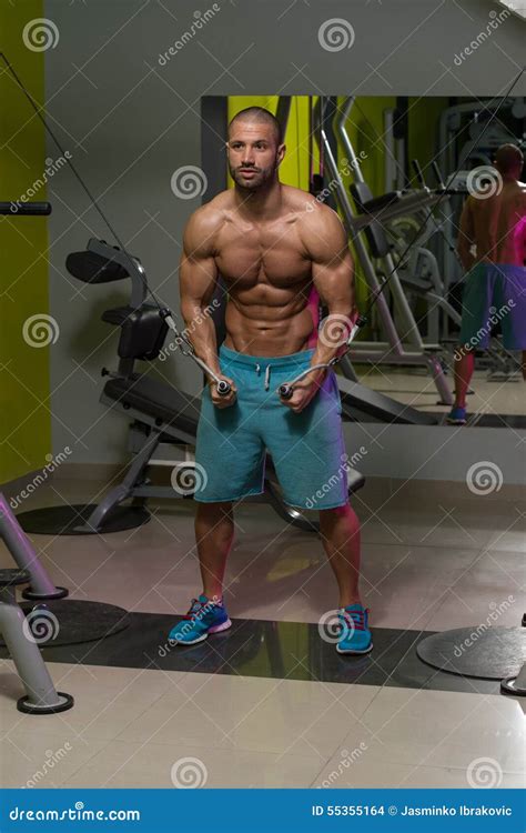 Cable Crossover Chest Workout Stock Photo - Image of person, flexing ...