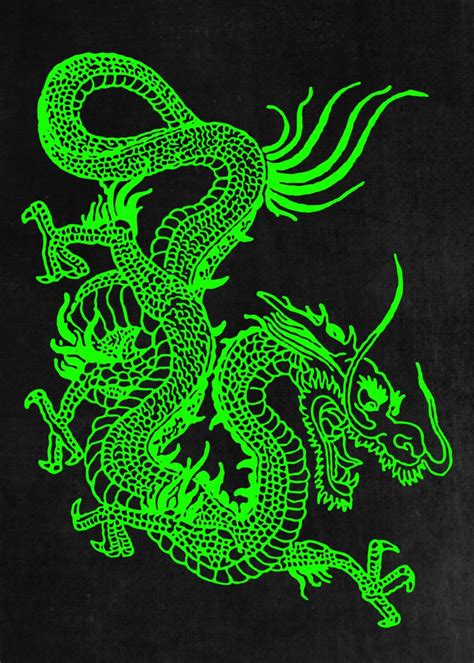 'Neon Green Chinese Dragon' Poster by John Marinakis | Displate