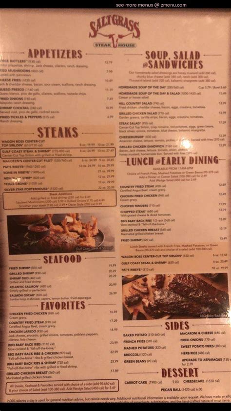 Menu at Saltgrass Steak House steakhouse, Bedford