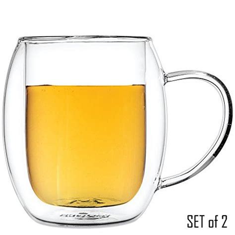 Tealyra ZEUS 135ounce Set of 2 Large Double Wall Glass Mug With Handle Perfect Clear Cup Tea ...
