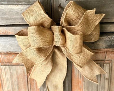 Burlap Bow, Wired Burlap Ribbon, 4" Wide Burlap Ribbon, Bow for Wreath, Christmas Bow, Spring ...