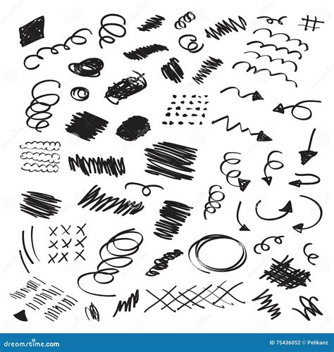 Black Ink Random Hand Drawn Scribbles Set on White Stock Vector - Illustration of doodle ...