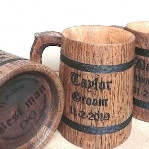 Personalized Wooden Beer Mug Groomsmen Gift Wooden Beer Stein Wooden Tankard Engraved Beer Mugs ...