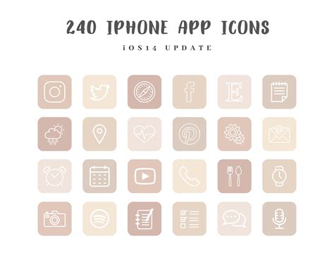 240 iOS 14 App Icons Pack 40 Apps in 6 Colors Aesthetic | Etsy